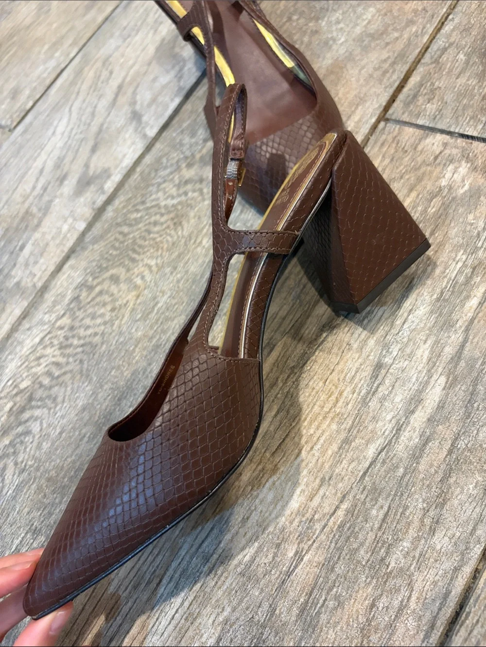 Vince Camuto sindree Chocolate Brown Textured Slingback Block Heels size 7